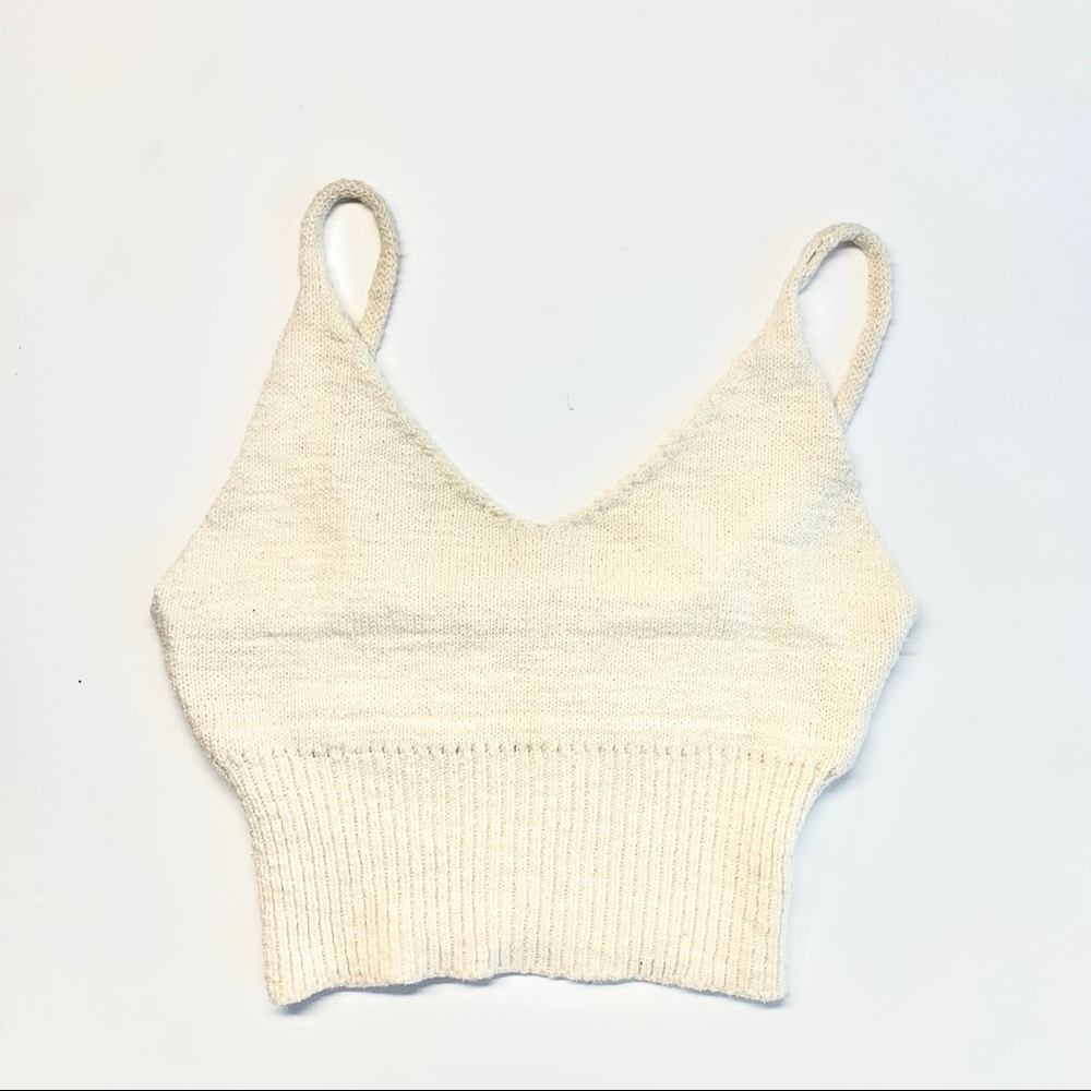 Knit V Neck Crop Tank  Bra Top